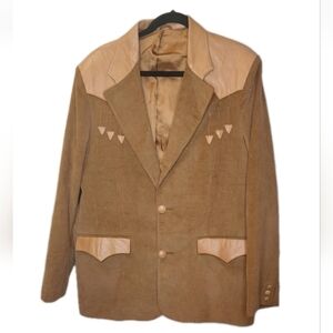 Pioneer Wear Leather Corduroy Sport Coat Men 46 Brown Rockabilly Western Vintage